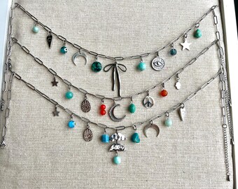 Charm Necklaces • Healing Collection • Stainless Steel • Turquoise, Blue & Orange • Gemstone