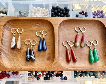 Gold Plated Agate Hoops • Earrings • Gemstone Jewelry