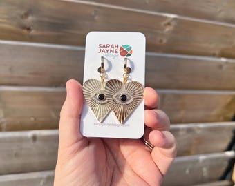 Big Heart & Evil Eye Protection Earrings • Gold Plated Hoops