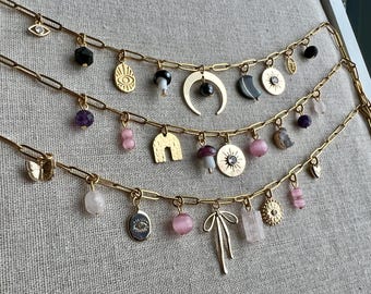 Charm Necklaces • Healing Collection • Gold Plated • Pink, Black, Purple • Gemstone