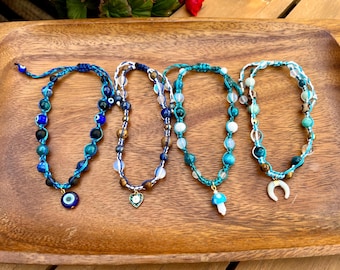 Anklets • Macramé • Gemstone • Adjustable • Blue