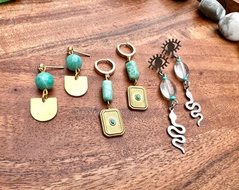 Earrings • Gemstone Jewelry • Amazonite & Fluorite • Witchy • Snakes
