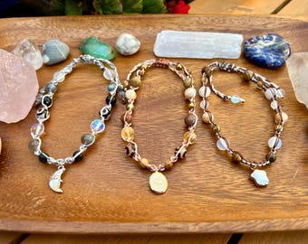 Anklets • Macramé • Gemstone • Earth Tones • Adjustable