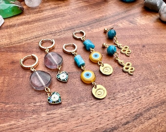 Earrings • Gemstone Jewelry • Witchy • Apatite & Fluorite • Snakes • Evil Eye protection