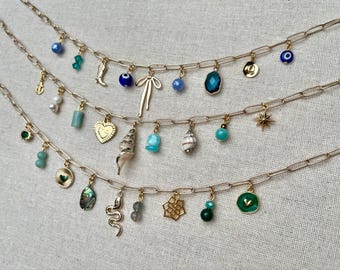 Charm Necklaces • Healing Collection • 18k Gold Plated • Shells • Assorted Gemstones