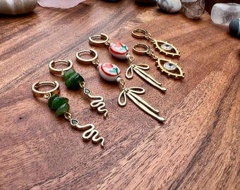 Tulip Earrings • Gemstone Jewelry • Green • Snakes • Eyes