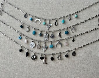 Charm Necklaces • Healing Collection • Stainless Steel • Teal, Blue, Black • Gemstone