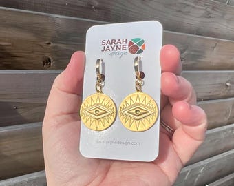 Evil Eye Protection Earrings • Matte Gold Plated Hoops