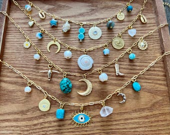 Charm Necklaces • Healing Collection • Gold Plated • Blue • White • Turquoise • Gemstone