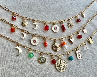 Charm Necklaces • Healing Collection • 18K Gold Plated • Red, Orange or Multicoloured • Gemstone