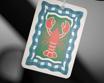 Red Lobster Car Air Freshener | Coastal Nautical, Checkered Border