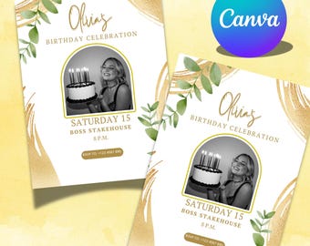 Convite de aniversário feminino elegante com estampa floral