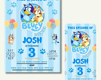 Convite de aniversário de Bluey e Bingo