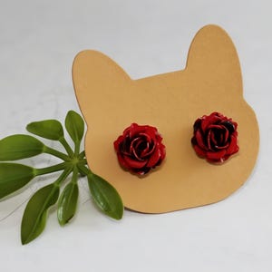 Red Rose Stud Earrings, Floral Jewellery, Cottagecore Tiny Flowers, Minimalist