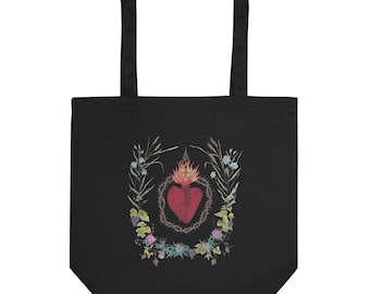 Sacred Heart Vintage Style Organic Cotton Tote Bag Black