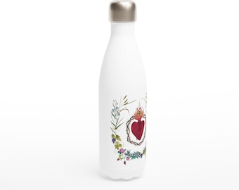 Sacred Heart of Jesus Water Bottle | Catholic Gift Stainless Steel Insulated Bottle | Christian Drinkware | Mystical Christian Art Gift