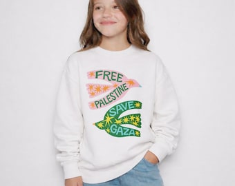 Free Palestine Save Gaza Youth Sweatshirt Kids Graphic Pullover Peace Statement Cozy Gift Wear