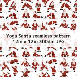 Santa Yoga Digital Paper | Christmas Seamless Pattern | Santa Claus Pattern | Scrapbook & Wrapping Paper | Printable JPG |