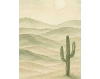 Desert Landscape Watercolor Print, Cactus Sun Hills Gallery Poster