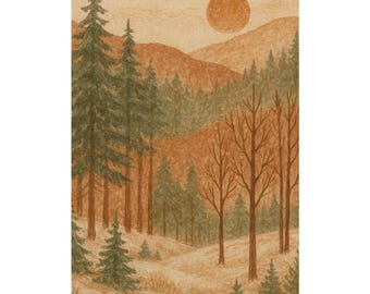 Earthy Forest Landscape Print, Boho Vertical Wall Art, Matte Poster