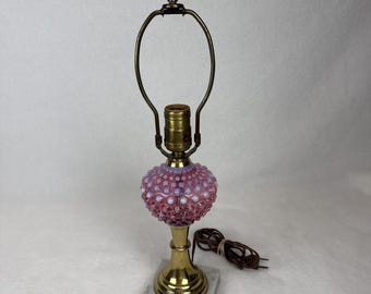 Fenton Cranberry Opalescent Hobnail 17" tafellamp marmeren voet vintage