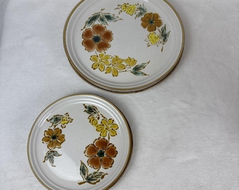 Imperial Stoneware Mountain Song 2 Dinner Plates 10.5" 2 Salad Plates 7 3/4" VTG