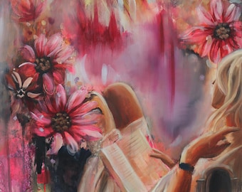 Original Painting: Between Chapters, Acrylic Oil on Canvas, 20x24 inches