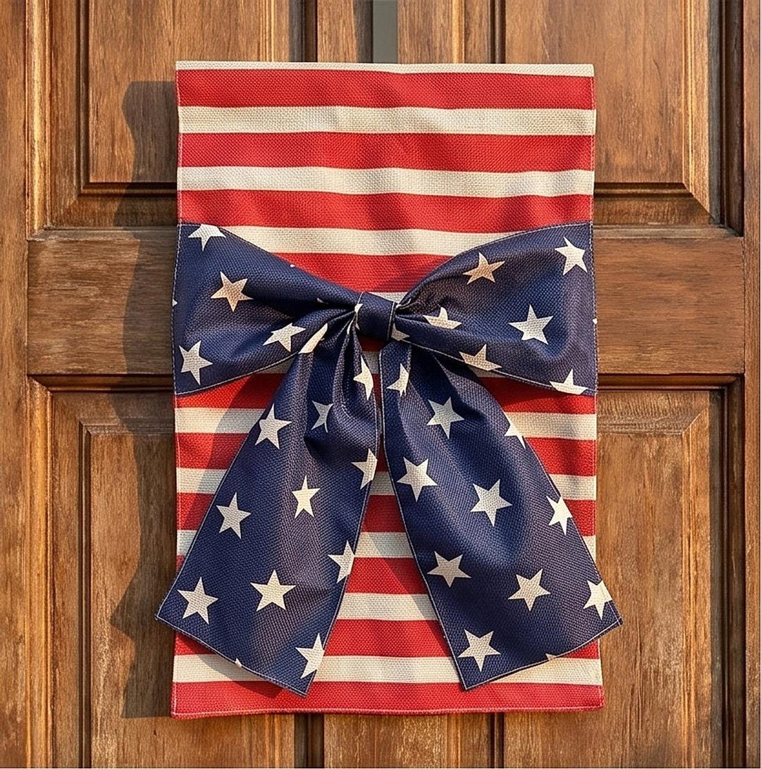 4th of July Garden Flag - Red White Blue Striped Flag with Navy Star Bow | Patriotic Yard Decor for Outdoor & Lawn Display - 12*18in flag