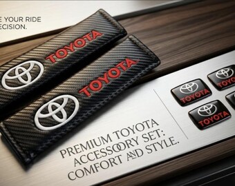 Capa de proteção para o ombro do cinto de segurança Toyota, nova, com logotipo bordado, almofada de conforto, acessório interior + 4 adesivos com emblemas Toyota