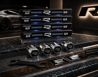 Novo conjunto de protetores de soleira de porta R Line *4 + *4 tampas de válvula de pneu R para Golf, Tiguan, T-Cross, Polo e Touareg MK4, MK5, MK6, MK7 e MK8