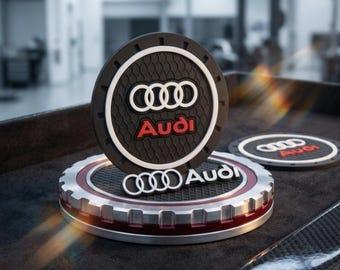 Brand new *2 Audi Coaster Drink Mat Set + *2 Audi metal badge sticker Decal Set Interior Exterior Emblem Badges