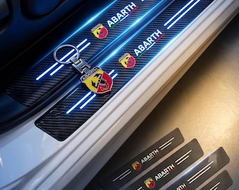 Brand new *4 Fiat Abarth Door Sill Protector Scratch Resistant Sill Guard Threshold Scuff Covers + Abarth Keyring Keychain