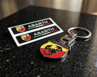 Brand new   Fiat Abarth Keyring Keychain + *3 Abarth Badge Sticker Set