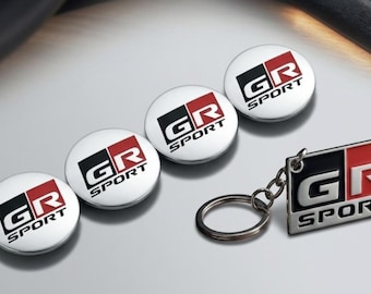 Conjunto de 4 calotas GR Gazoo Racing + chaveiro GR para Toyota GR (Corolla, Yaris, GR86, Supra, Huilex, Rav4)