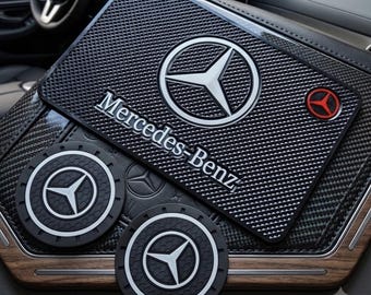 Tapete antiderrapante para painel Mercedes Benz, novo, para celular e óculos de sol, com 2 porta-copos.