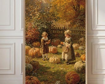 Vintage Fall Children Wall Art Autumn Pumpkin Patch Poster Printable Digital Download Cottagecore