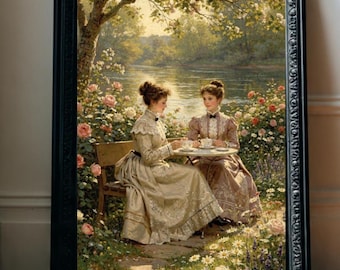 Victorian Ladies Tea Party Wall Art | Vintage Cottagecore Poster | Romantic Digital Download