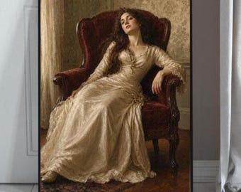 Moody Vintage Woman Wall Art Victorian Portrait Poster Printable Digital Download Dark Academy