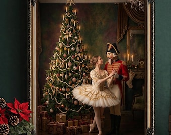 Vintage Nutcracker Ballet Christmas Wall Art Ballerina Christmas Tree Poster Printable Digital Download