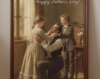 Digital Download Victorian Oil Painting | Father's Day Vintage Family Decor