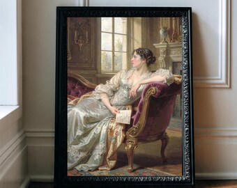 Victorian Woman Reading Letter - Romantic Classical Oil Painting Digital Download + Story Card
