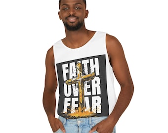Regata Fé Acima do Medo, Roupa Cristã, Camiseta Unissex Sem Mangas, Presente Inspirador, Roupa Relaxante de Verão