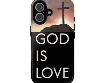 Capa resistente para celular inspirada na fé, com design de cruz dourada.