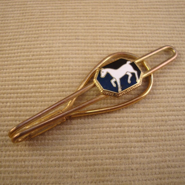 Vintage Enamel Tie Bar Scarf Holder White Enamel Horse Clasp Equestrian Gift Men's Gift Horse Tie Clasp
