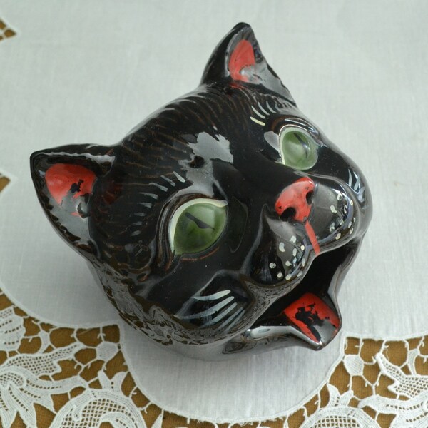 Vintage Ashtray Cat Ashtray Figural Ashtray Black Cat Figurine Tobacciana Cat Collectible Halloween Cat Boho Ashtray