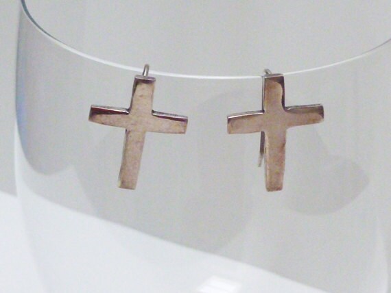 Silver Metal Cross Pierced Earrings - image 1