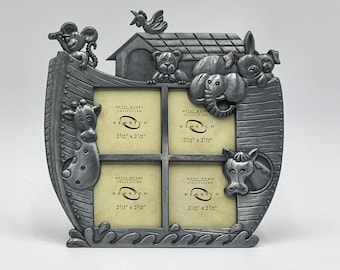 Kenrich Noah's Ark Multi Photo Frame Animal Pewter Look 4 Opening Collage Whimsy