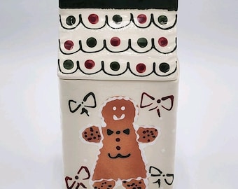 Tarro de cerámica vintage Frankoma para galletas de jengibre, 1999, con lazos y corazones, para la abuela.