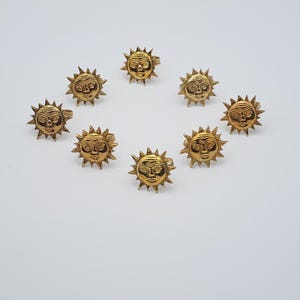 Vintage Solid Brass Sun Napkin Rings Large Celestial Face Set Of 8 Holders Boho