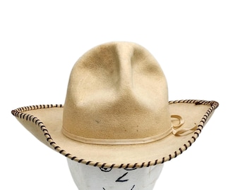Star West Beige Filz Cowboyhut Whipstitch Krempe Größe 6 21 "Umfang Western